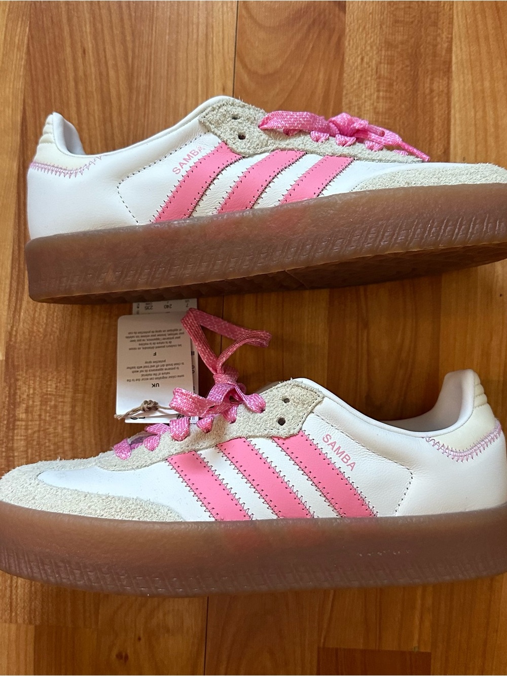 adidas Kids Samba Sneakers - White with Pink Stripes and Gum Sole
